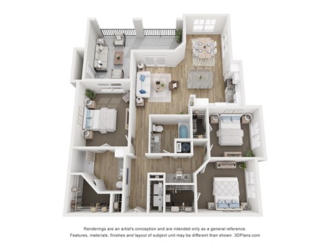 Floor plan for 3 beds, 2 baths, 1414 sqft